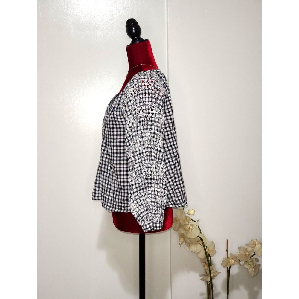 Anthropologies Akemi+Kin Women’s Black White Presley Gingham Eyelet Top Sz S 969 - Picture 4 of 10